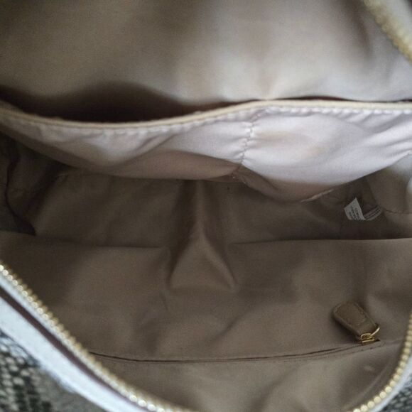 Gray Studded Tote Handbag Snake Print Gold Trim Structured Satchel Purse - Picture 7 of 7